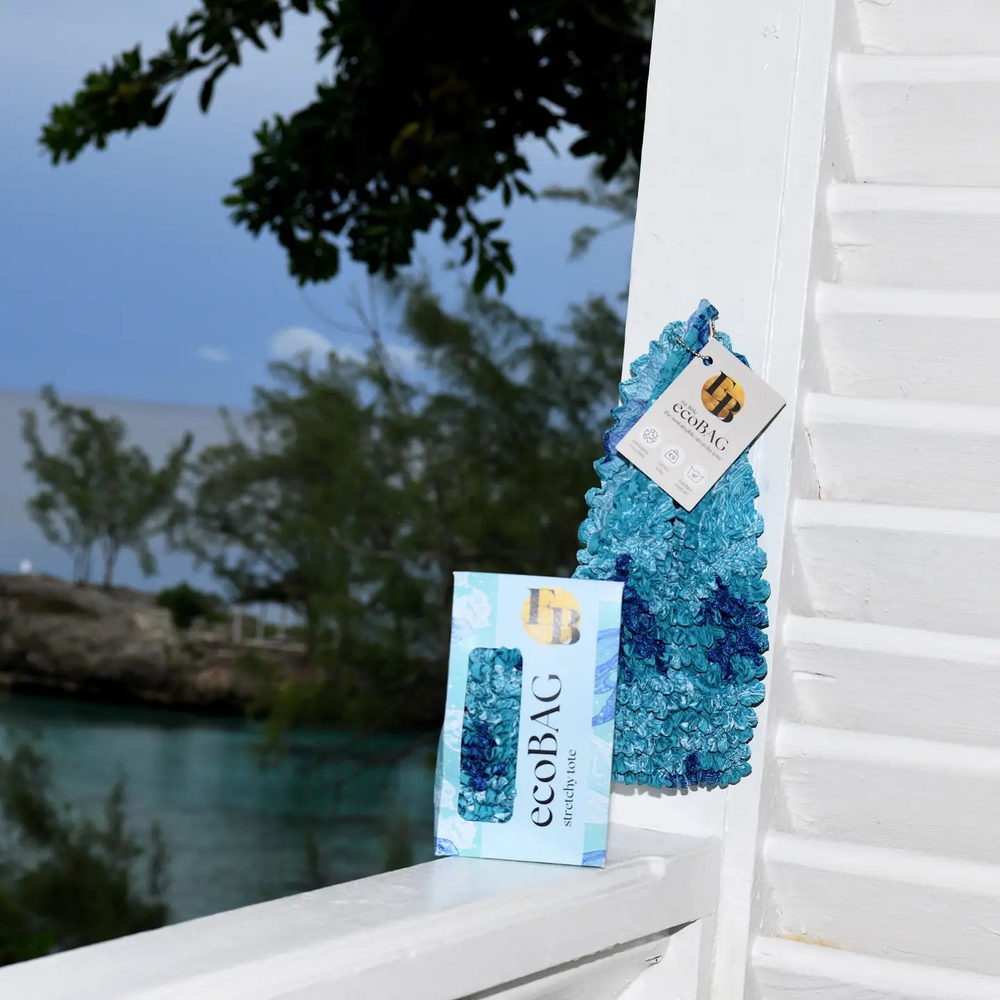 Blue Ocean Turtle - Sustainable Foldable Shopping Bag pack outside