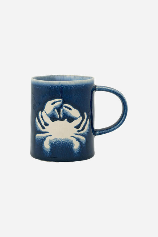 Blue and White Crab Stoneware Mug