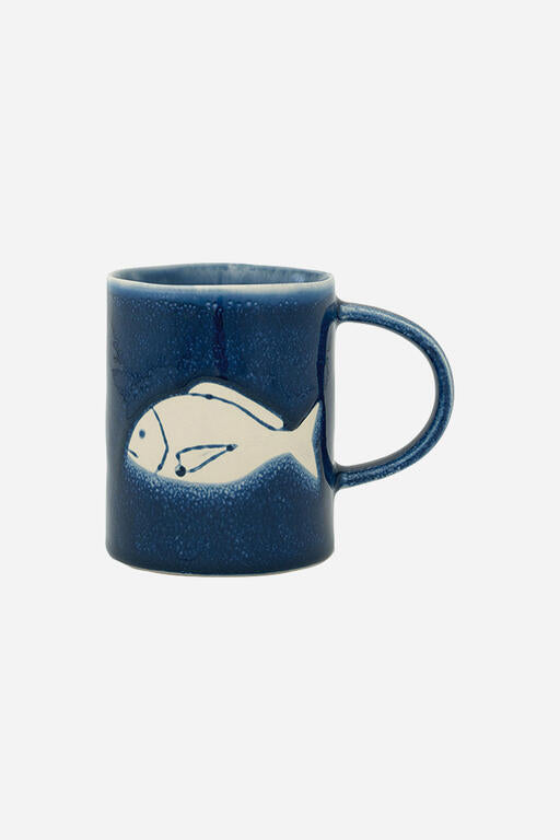 Blue and White Fish Stoneware Mug 1