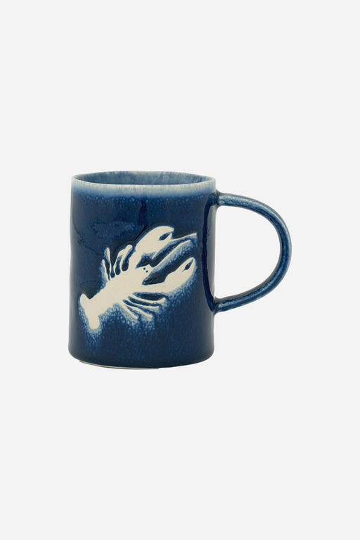 Blue and White Lobster Stoneware Mug