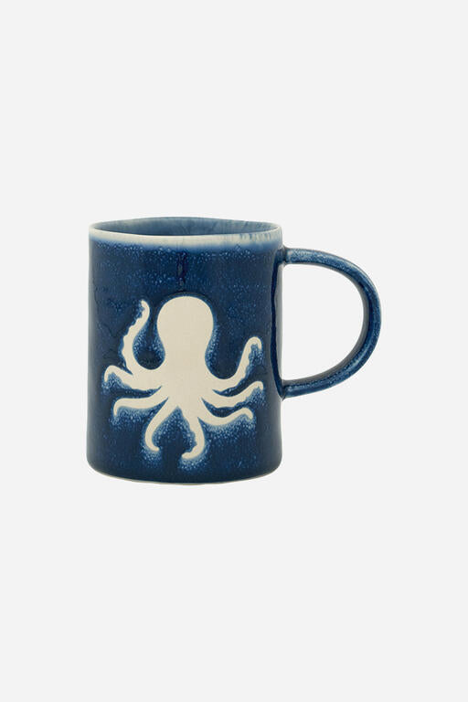 Blue and White Octopus Stoneware Mug