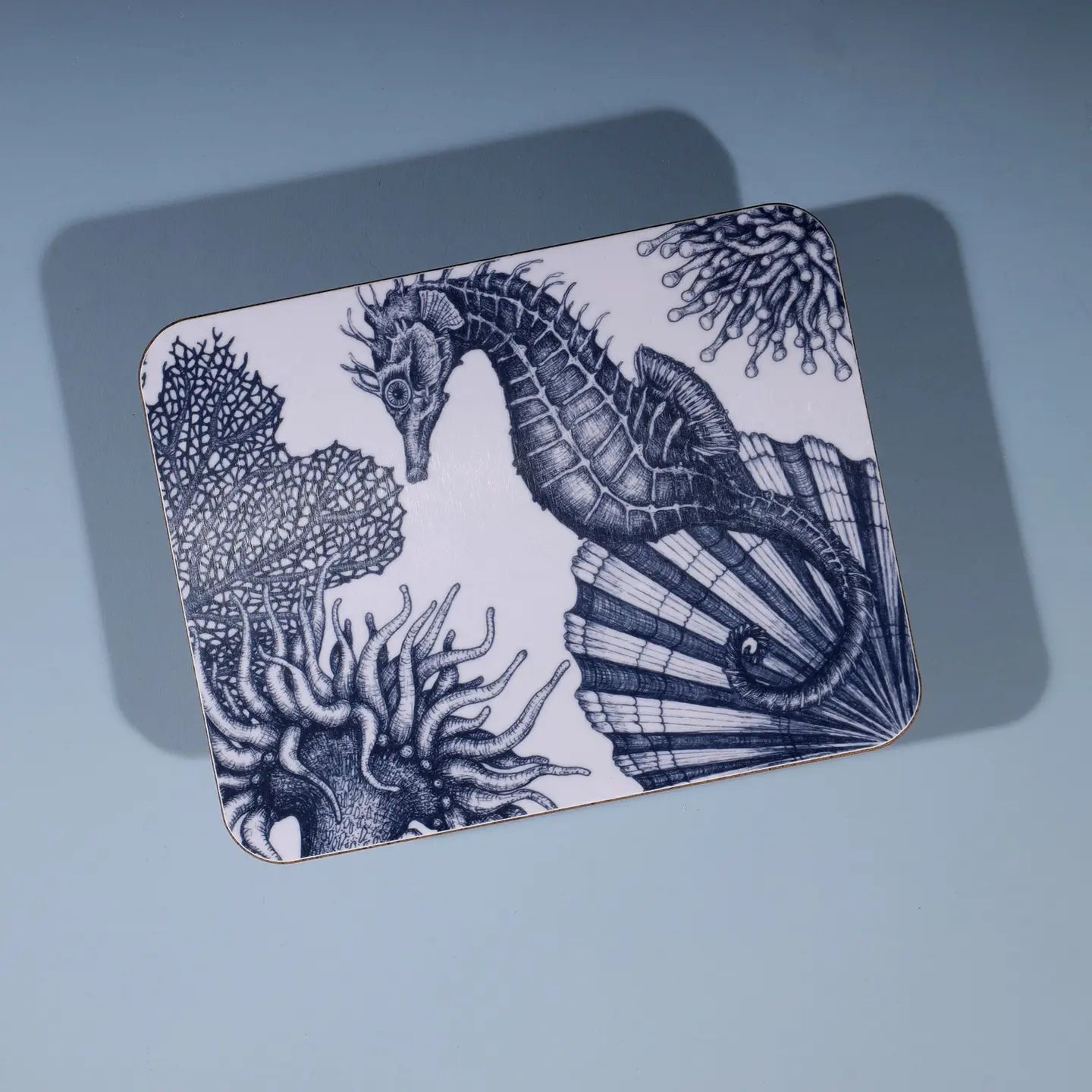 Blue and White Seahorse Design Coaster -1