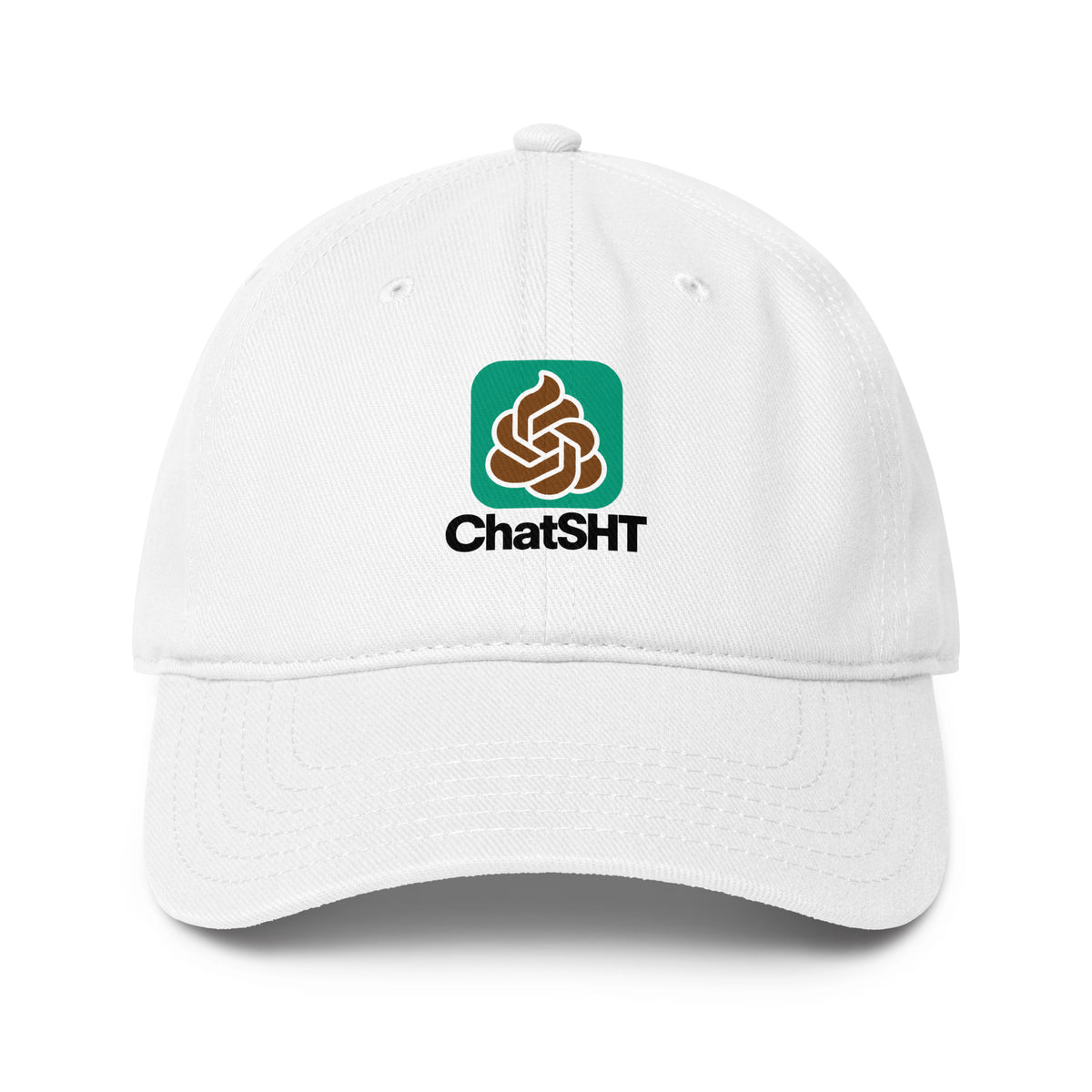 ChatSHT funny AI white baseball cap with full-colour printed logo
