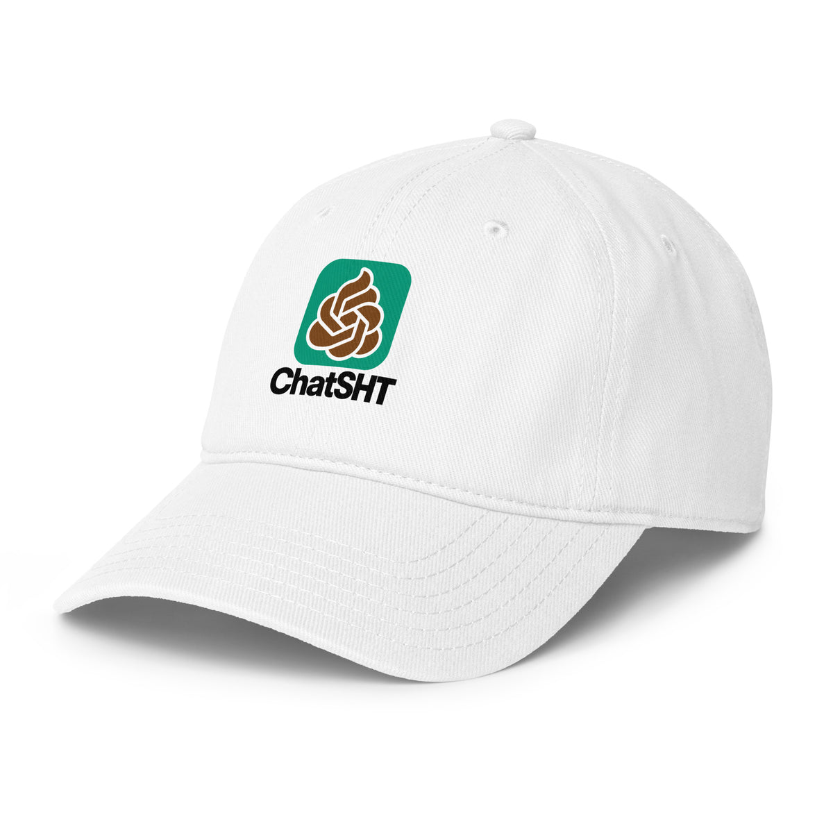 ChatSHT funny AI white baseball cap with full-colour printed logo side