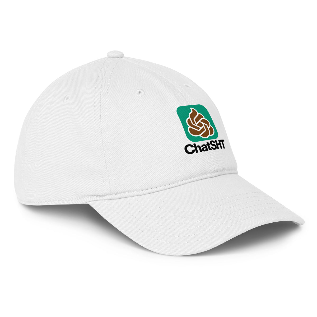 ChatSHT funny AI white baseball cap with full-colour printed logo side 2