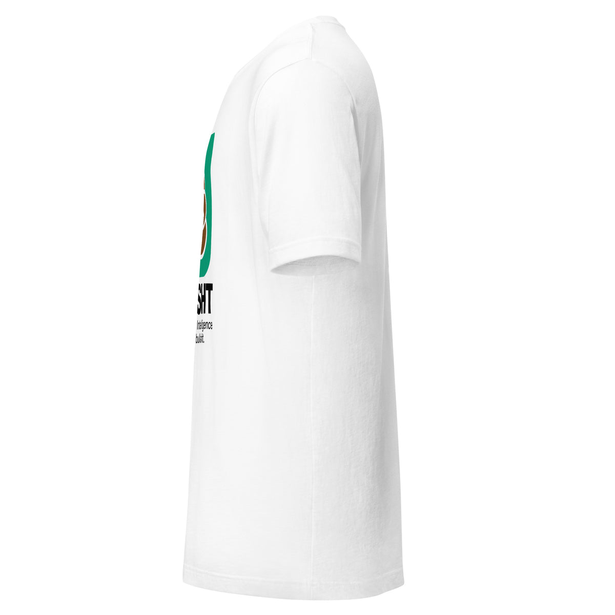 ChatSHT funny AI white unisex T-shirt with full-colour graphic logo side 1