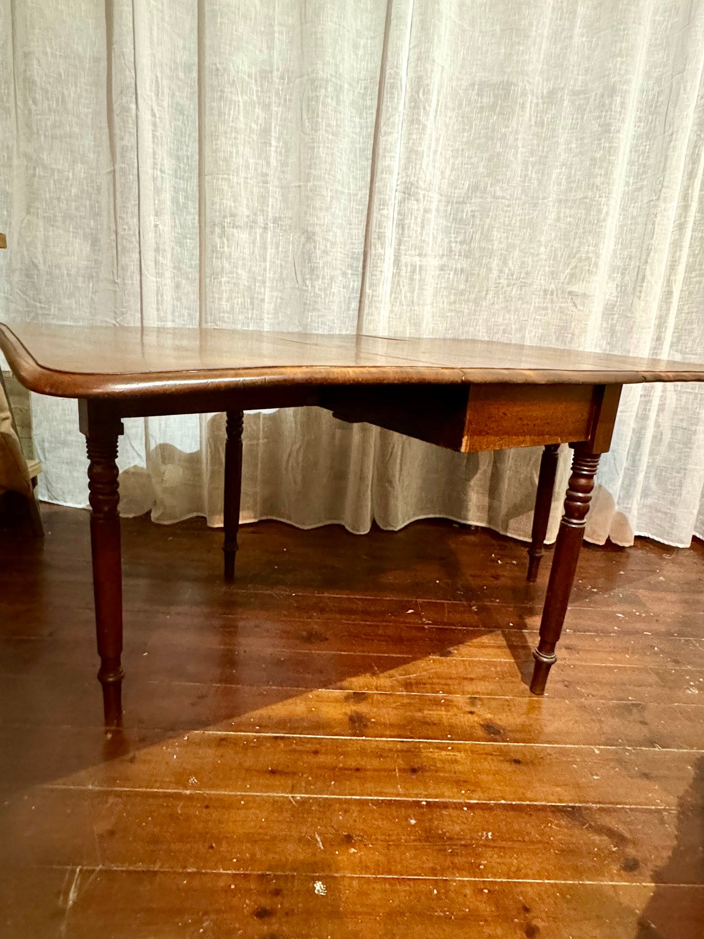 Large mahogany drop leaf folding dining table