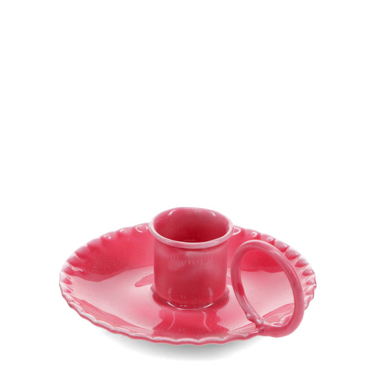 Enamel Chamberstick Candle Holder – Vibrant Pink