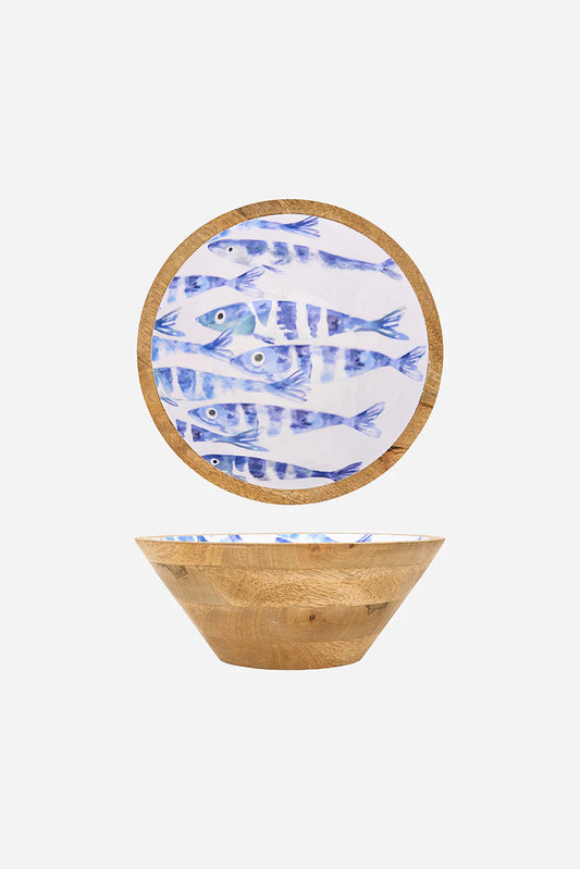 Enamelled  High Sided Wooden Salad Bowl – Fishbone Design#1
