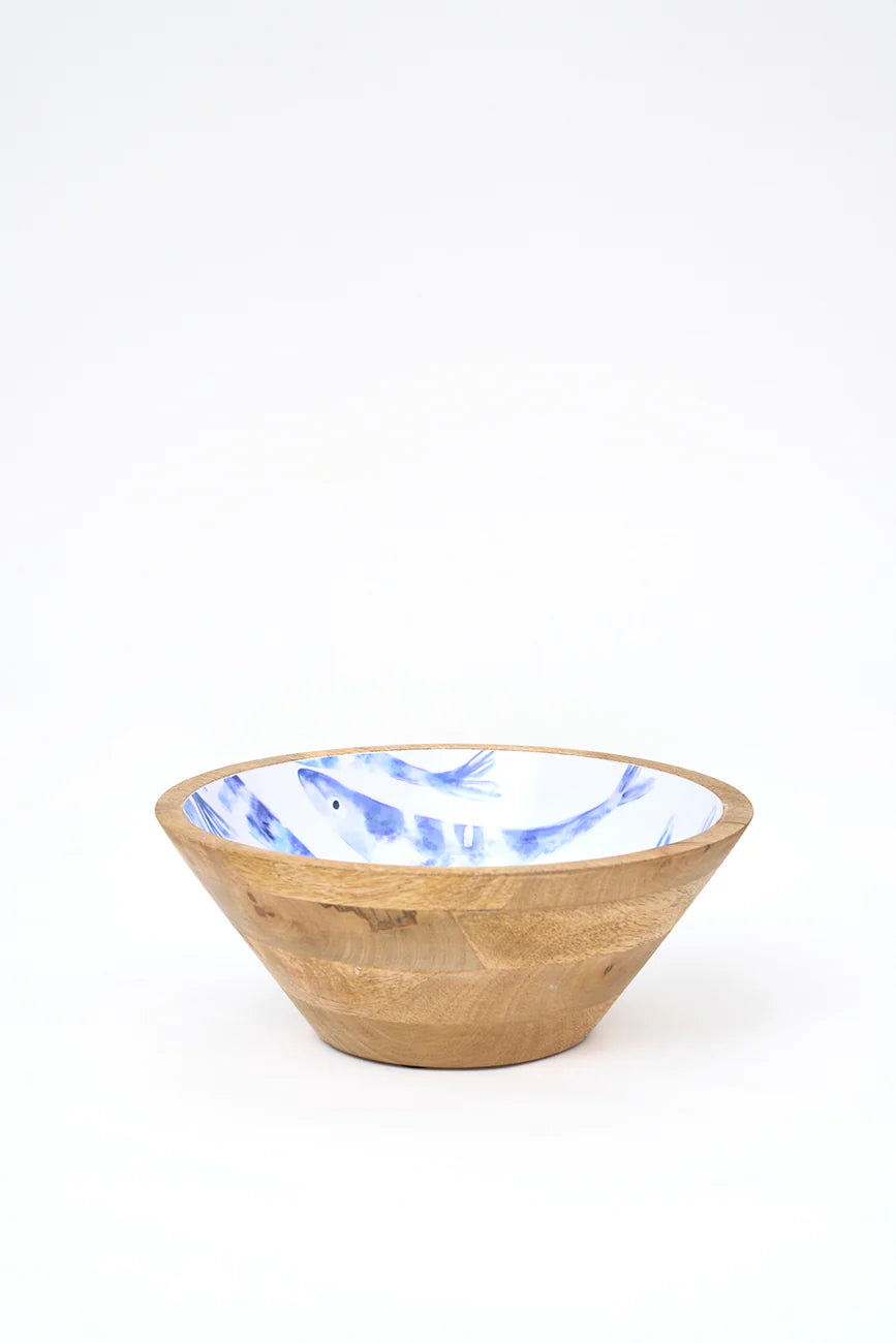 Enamelled  High Sided Wooden Salad Bowl – Fishbone Design#2
