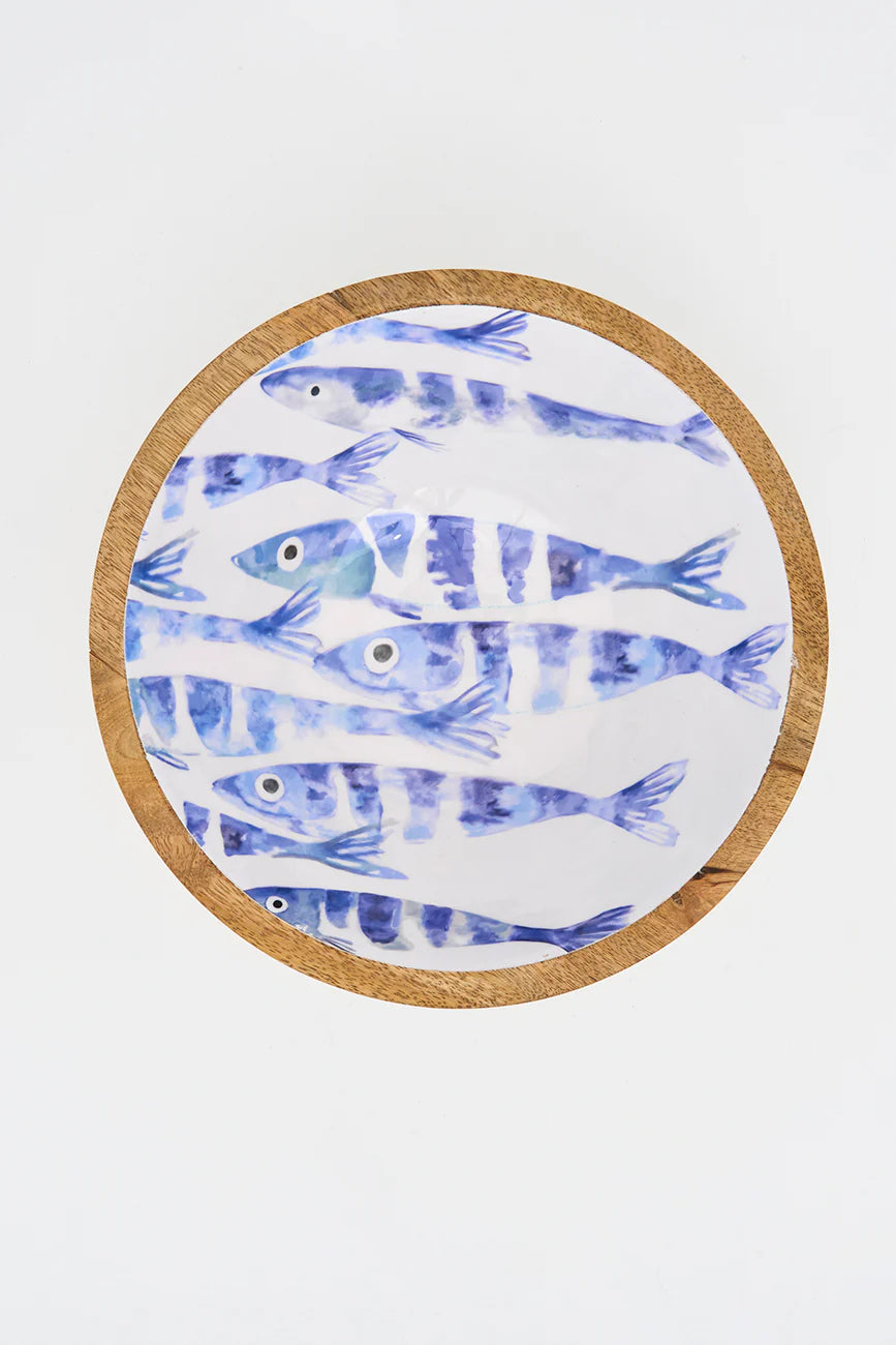 Enamelled  High Sided Wooden Salad Bowl – Fishbone Design#3