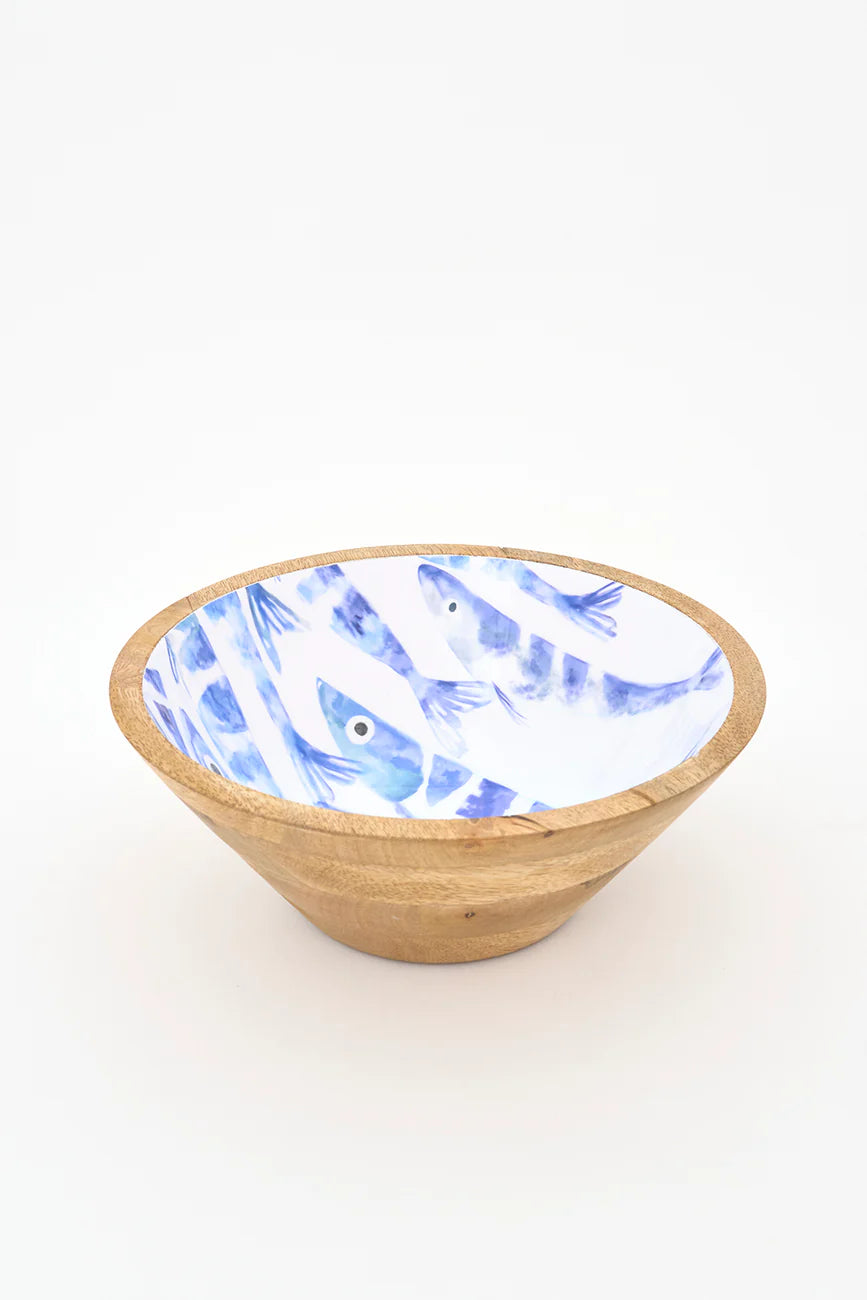 Enamelled  High Sided Wooden Salad Bowl – Fishbone Design#4