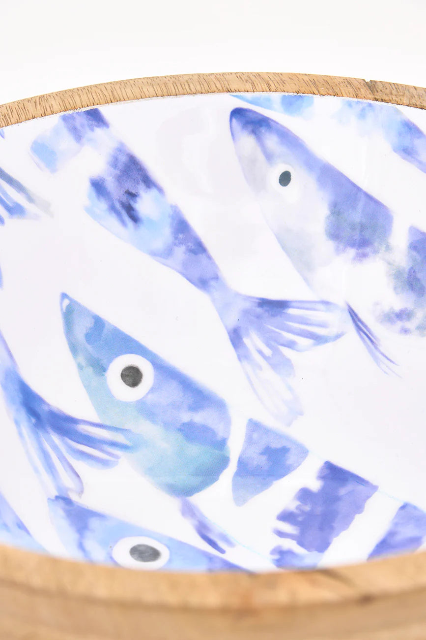 Enamelled  High Sided Wooden Salad Bowl – Fishbone Design#5
