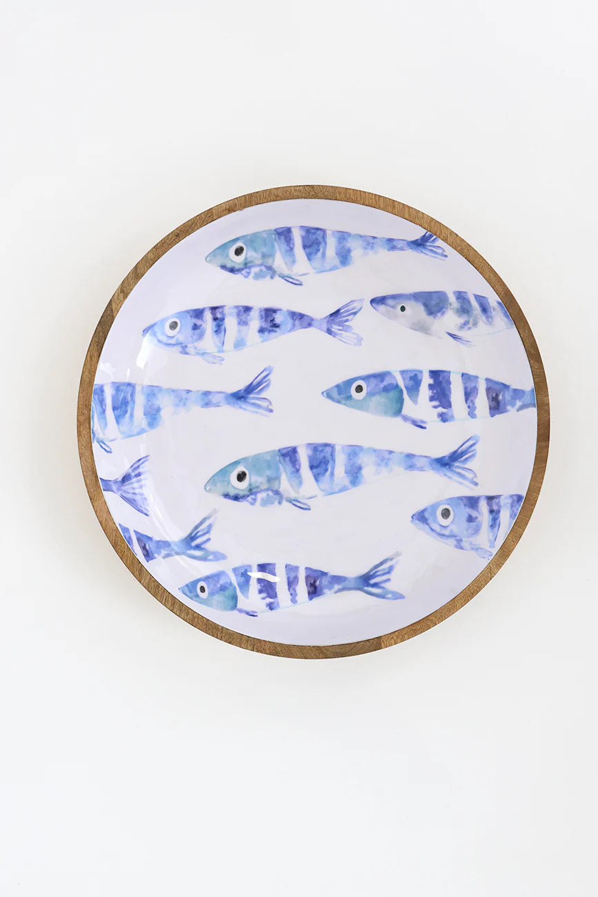 Enamelled Large Wooden Bowl – Fishbone Design#2