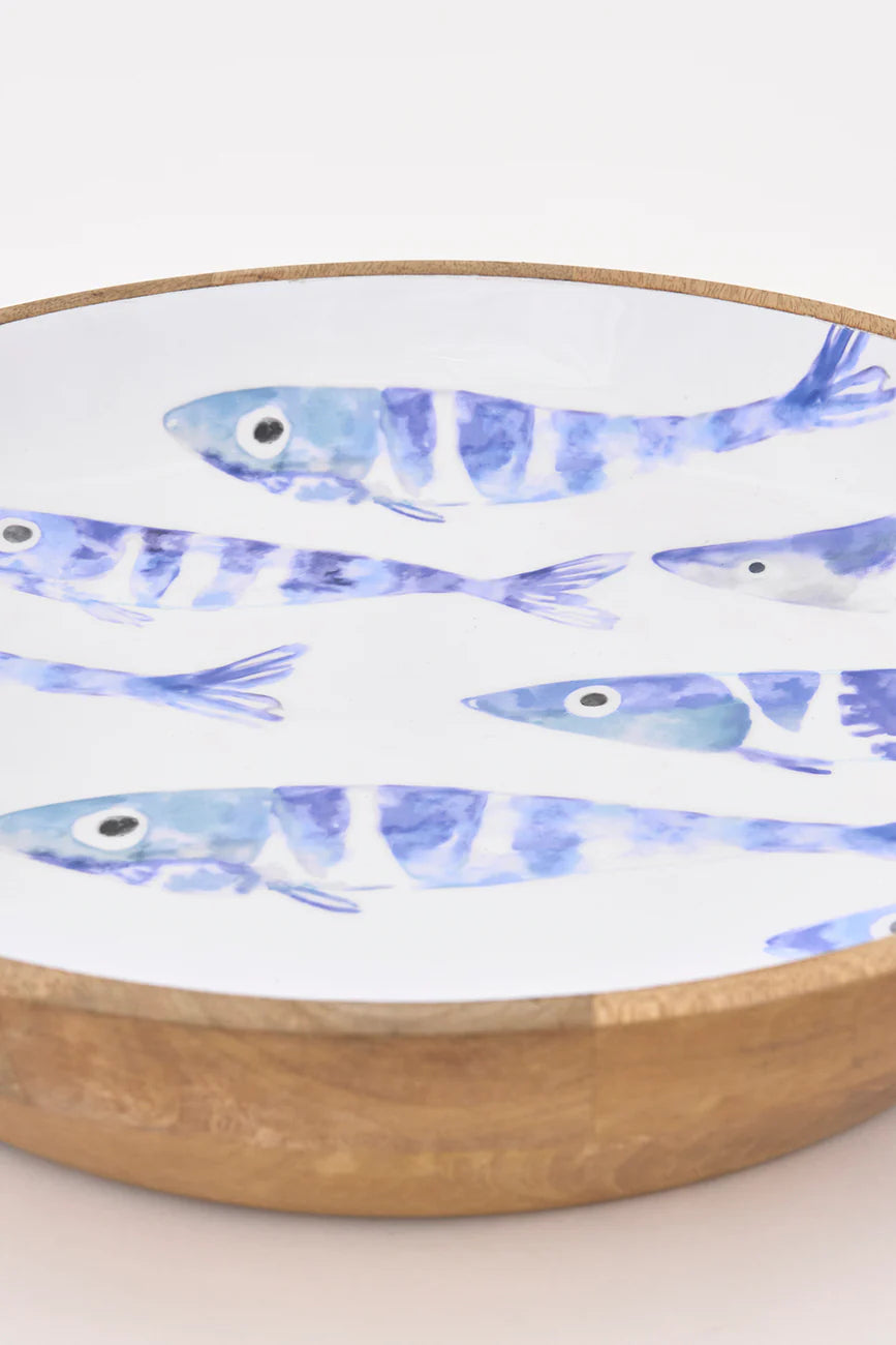 Enamelled Large Wooden Bowl – Fishbone Design#3