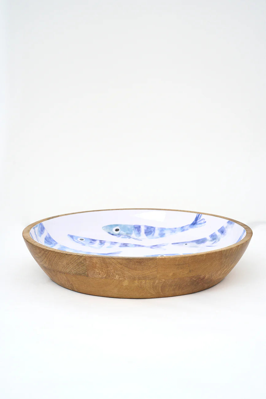 Enamelled Large Wooden Bowl – Fishbone Design#4