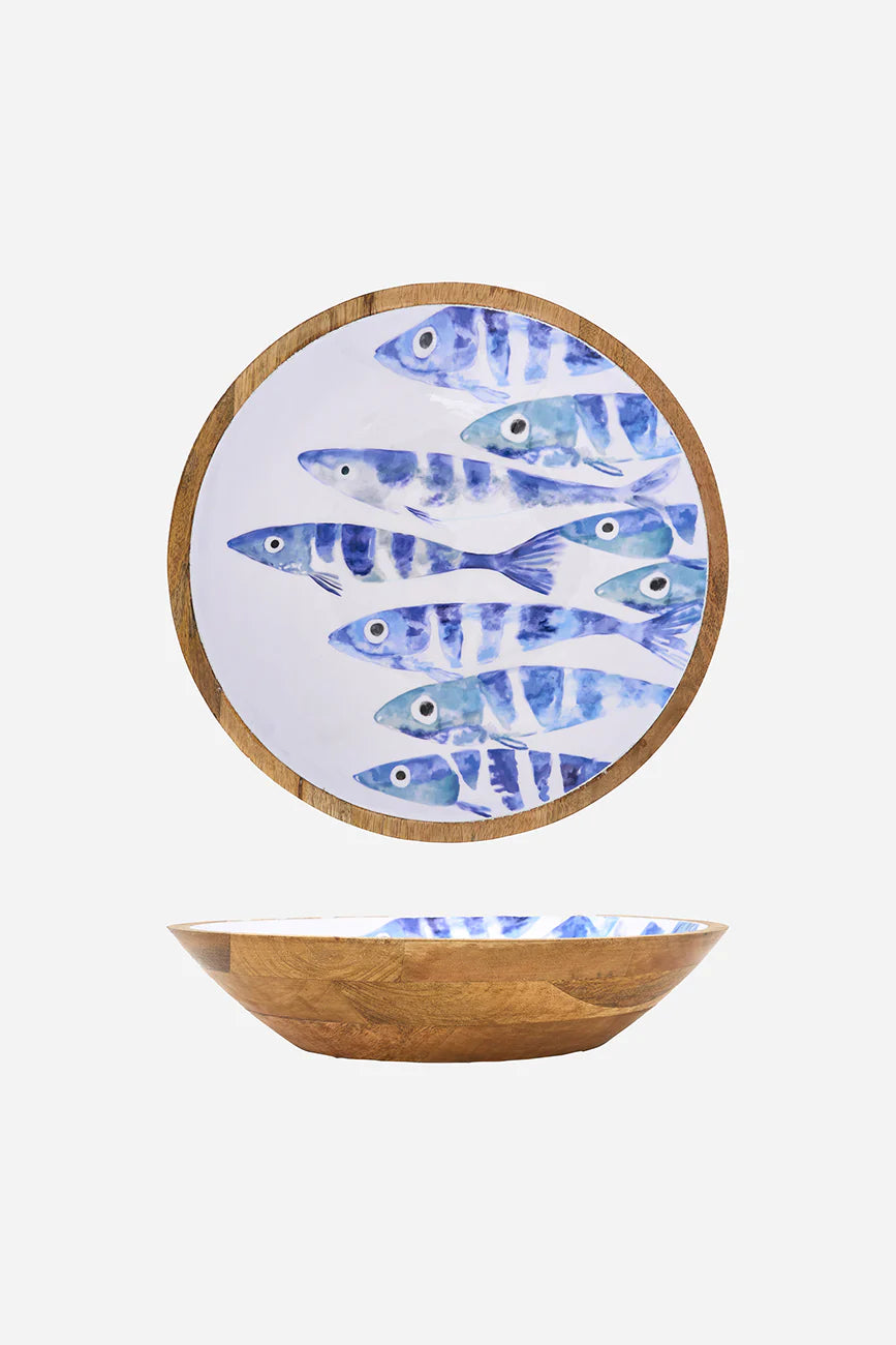 Enamelled Meduim Wooden Bowl – Fishbone Design#1