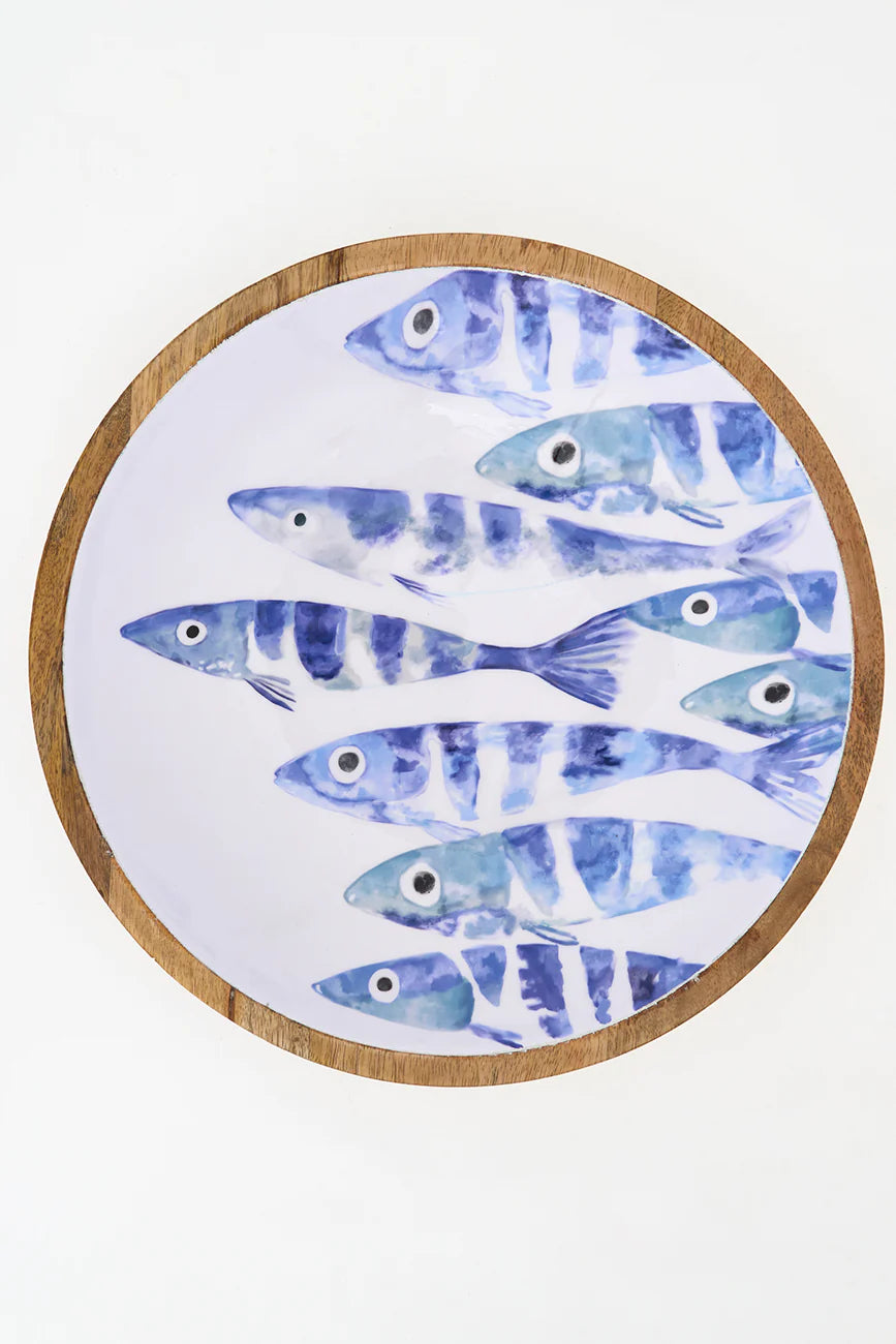 Enamelled Meduim Wooden Bowl – Fishbone Design#3