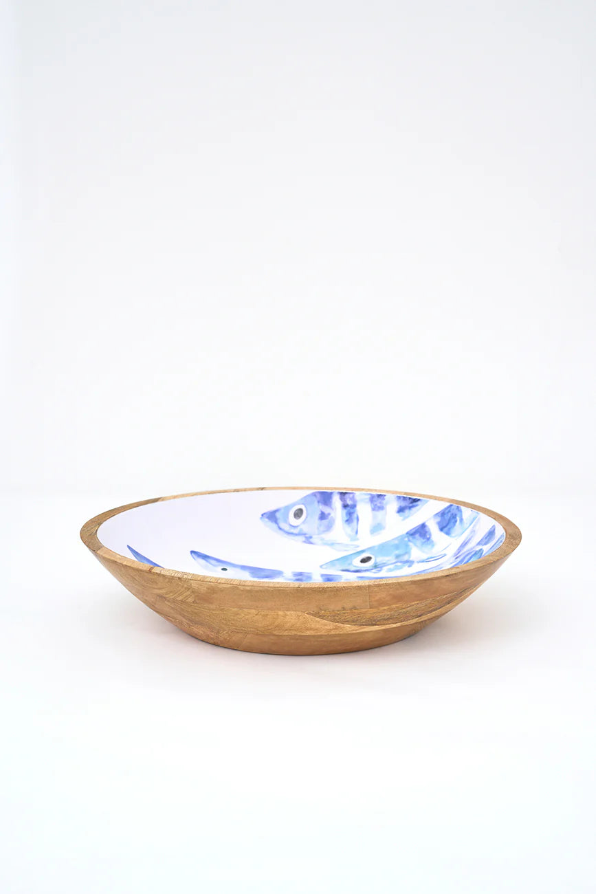 Enamelled Meduim Wooden Bowl – Fishbone Design#4