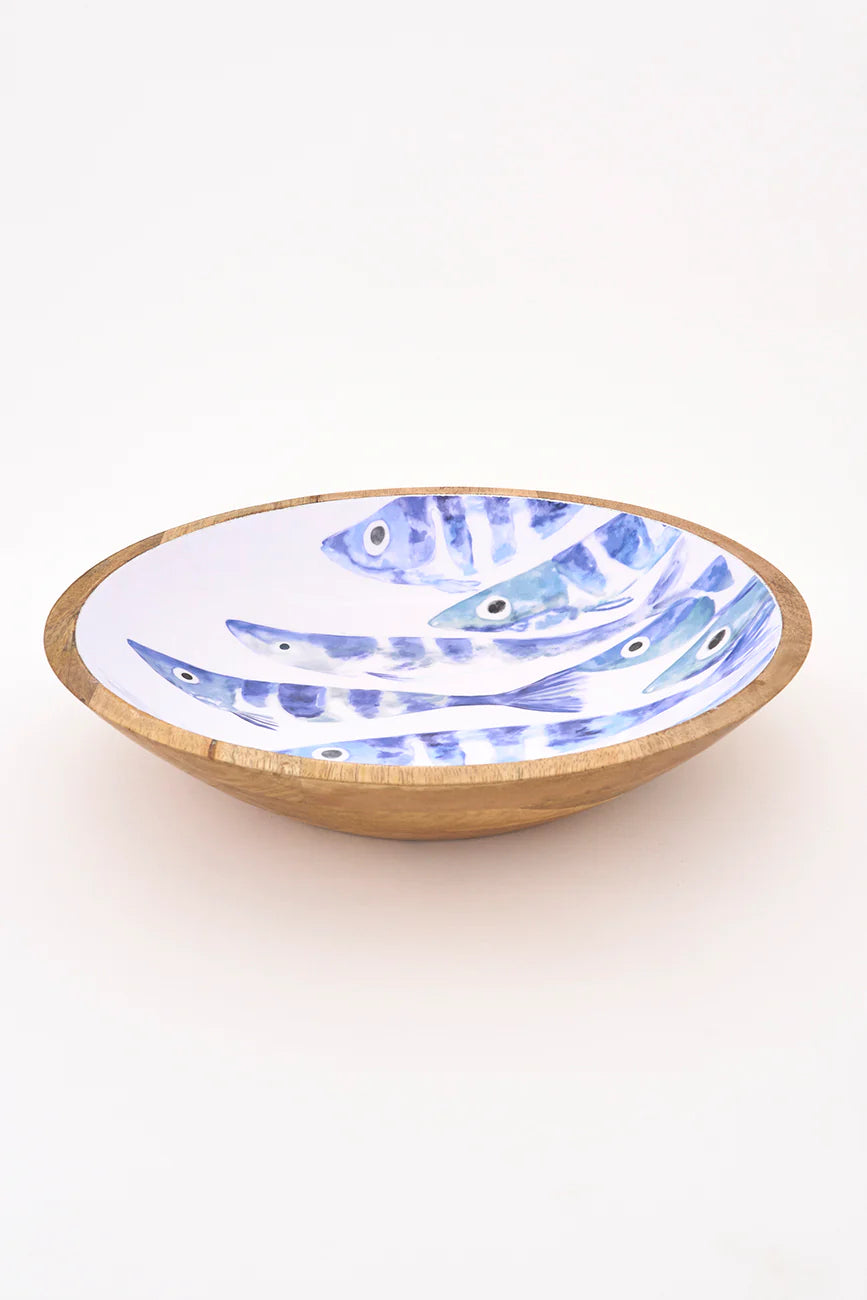 Enamelled Meduim Wooden Bowl – Fishbone Design#5