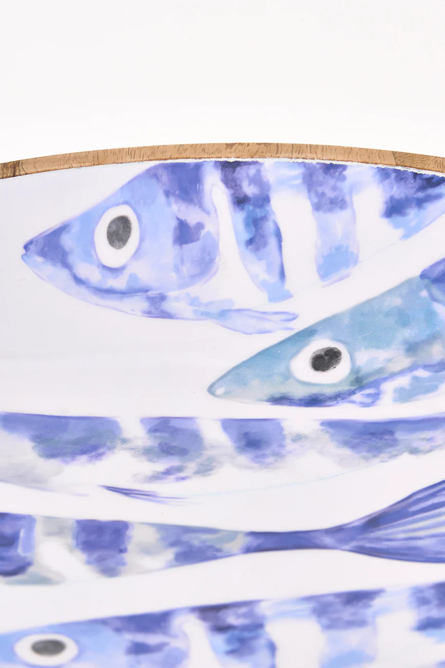 Enamelled Meduim Wooden Bowl – Fishbone Design#6