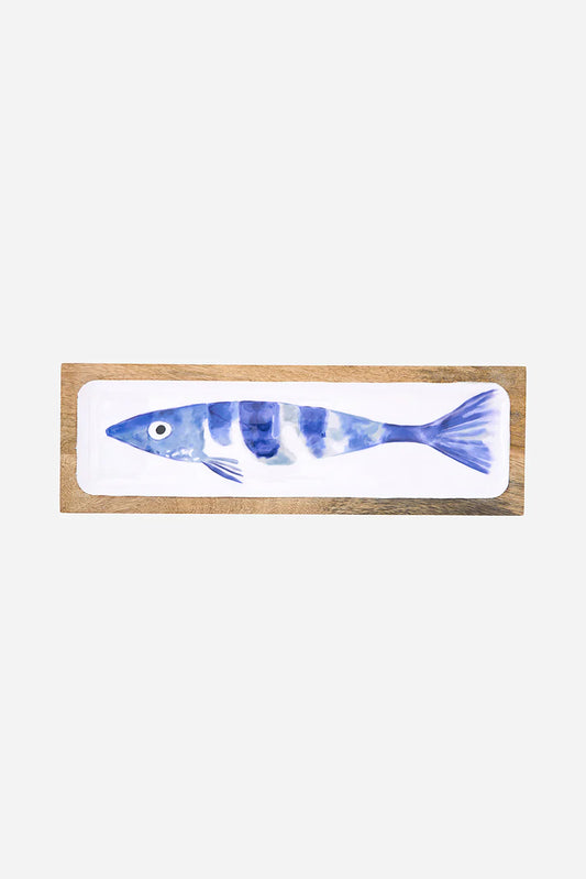 Enamelled Wooden tray with the image of a fish– Fishbone Design#1
