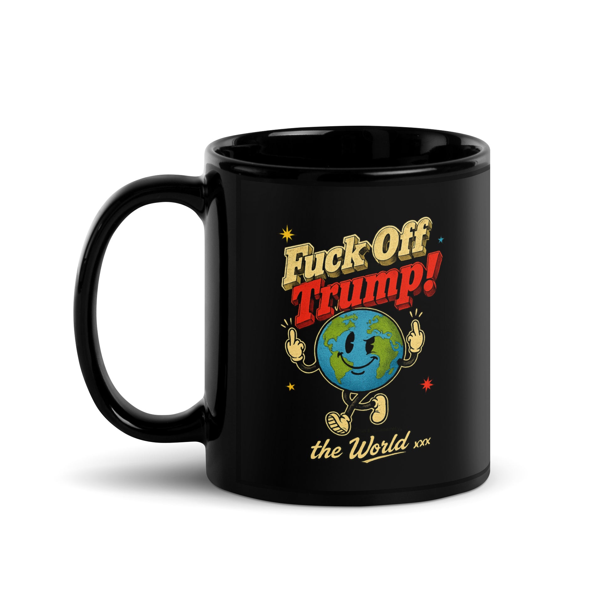Fuck Off Trump! Black Glossy Mug - 11oz