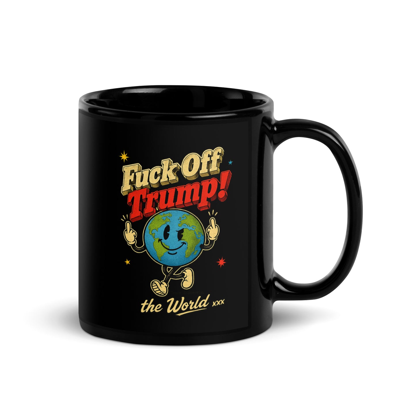 Fuck Off Trump! Black Glossy Mug - 11oz 2