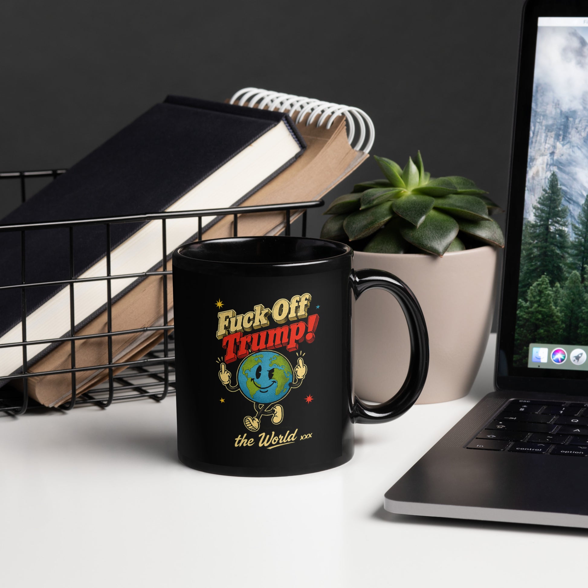 Fuck Off Trump! Black Glossy Mug - 11oz 3