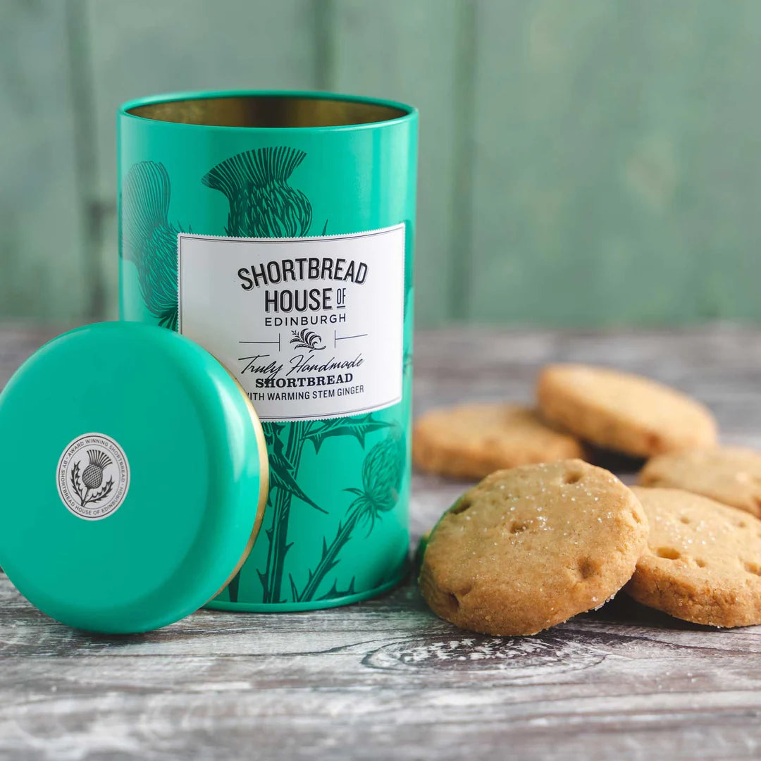 Handmade Traditional Shortbread Biscuits – 140g Gift Tin - with Warming Stem Ginger  Open