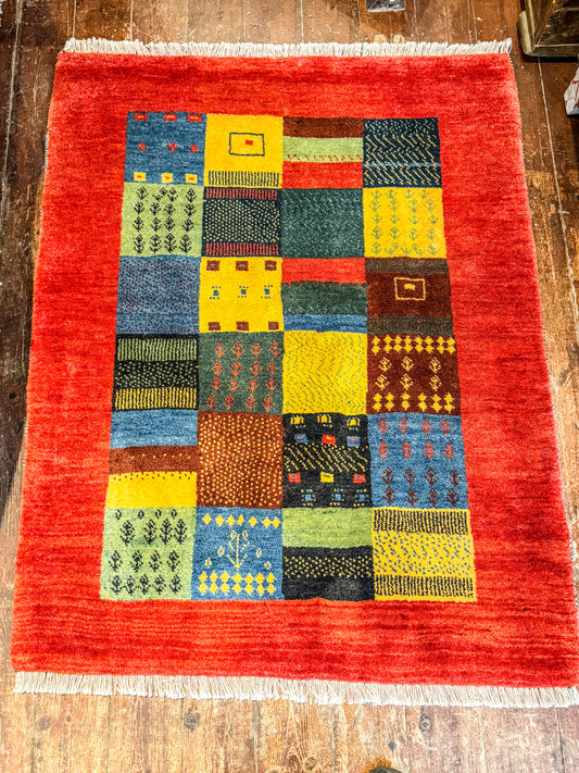 Handwoven Persian Gabbeh Wool Rug 140x110cm - Multicoloured Traditional Design