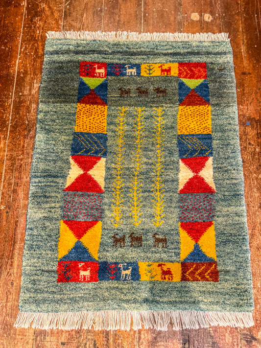 Handwoven Persian Gabbeh Wool Rug 85cm x 65cm - Multicoloured Traditional Design