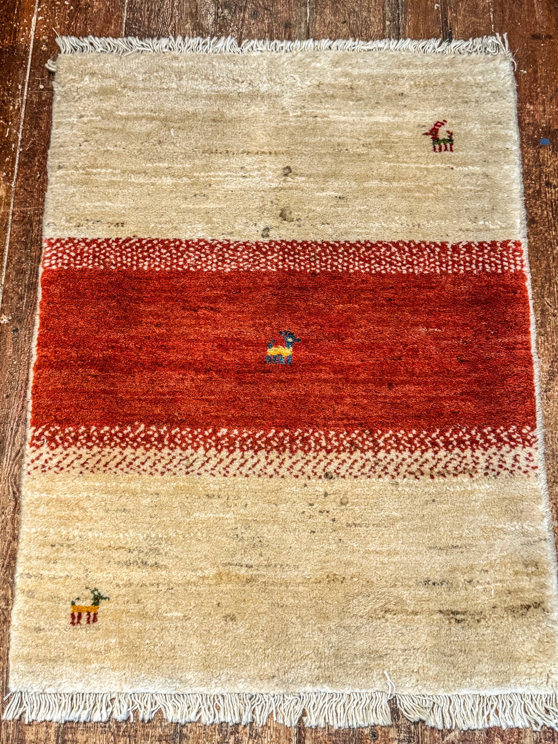 Handwoven Persian Gabbeh Wool Rug 90x69cm - Traditional Design