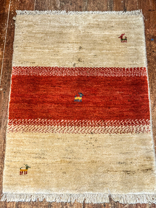 Handwoven Persian Gabbeh Wool Rug 90x69cm - Traditional Design