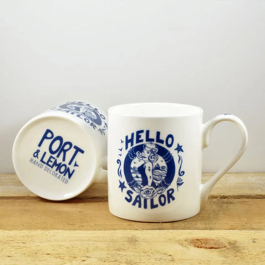 Hello Sailor Hand Decorated Fine Bone China Mug 
