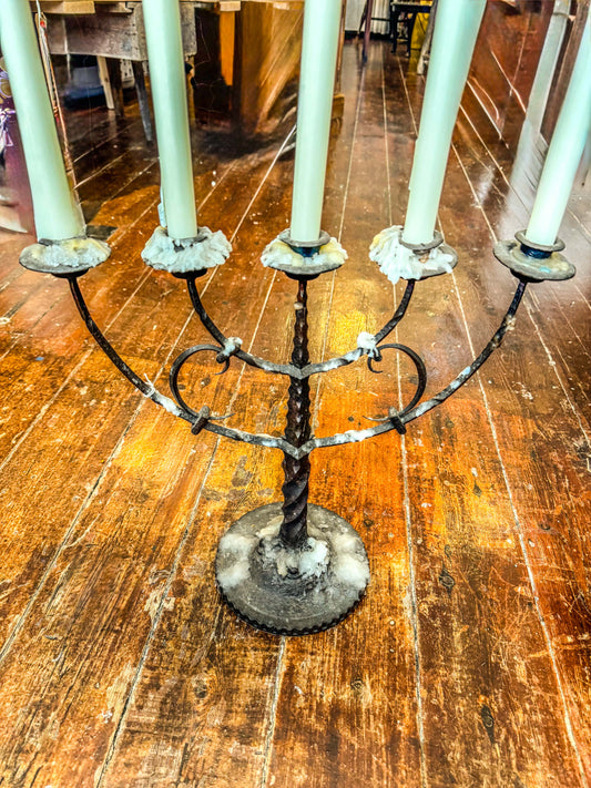Black Five-arm Wrought Iron Candelabra - Arts & Crafts