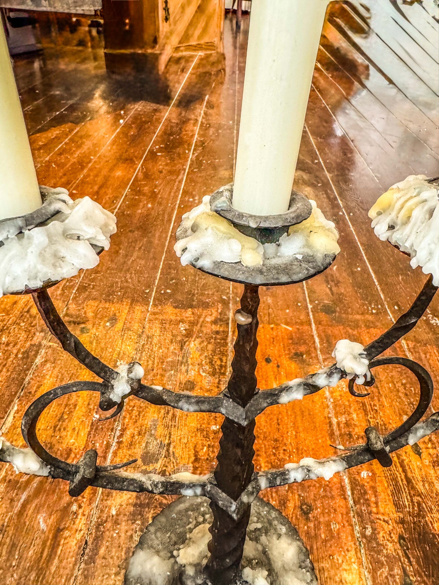 Black Five-arm Wrought Iron Candelabra - Arts & Crafts