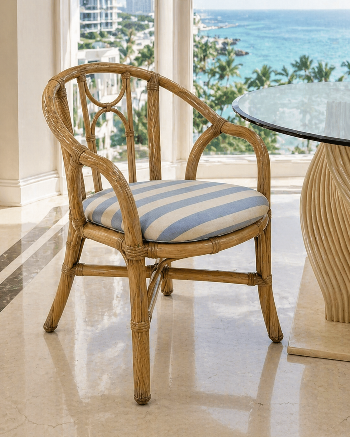 Set of Six Bamboo and Rattan Italian Armchairs. c 1960