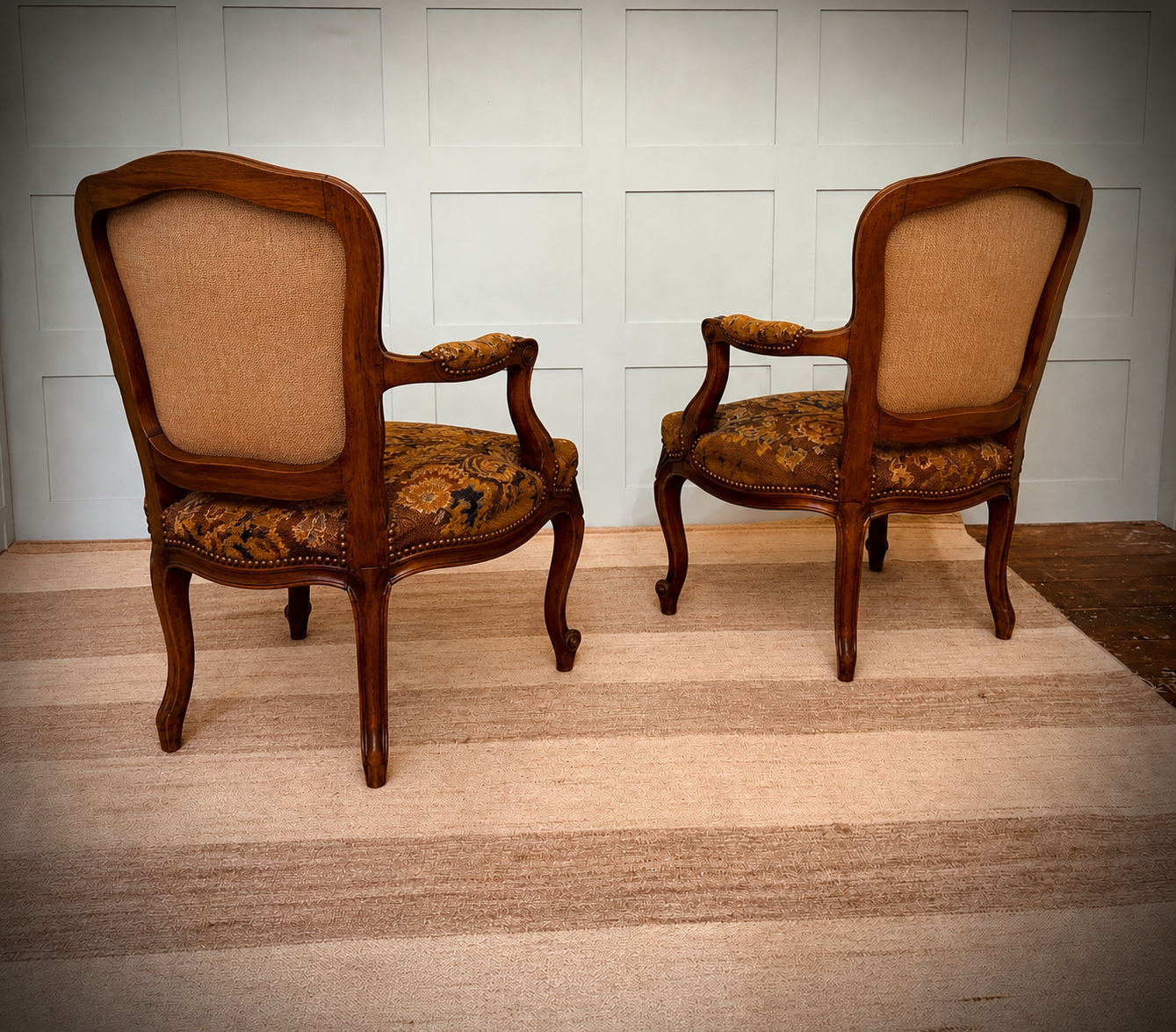Pair of 19th Century French Louis XV Style Fauteuils (Armchairs) -Original Covers