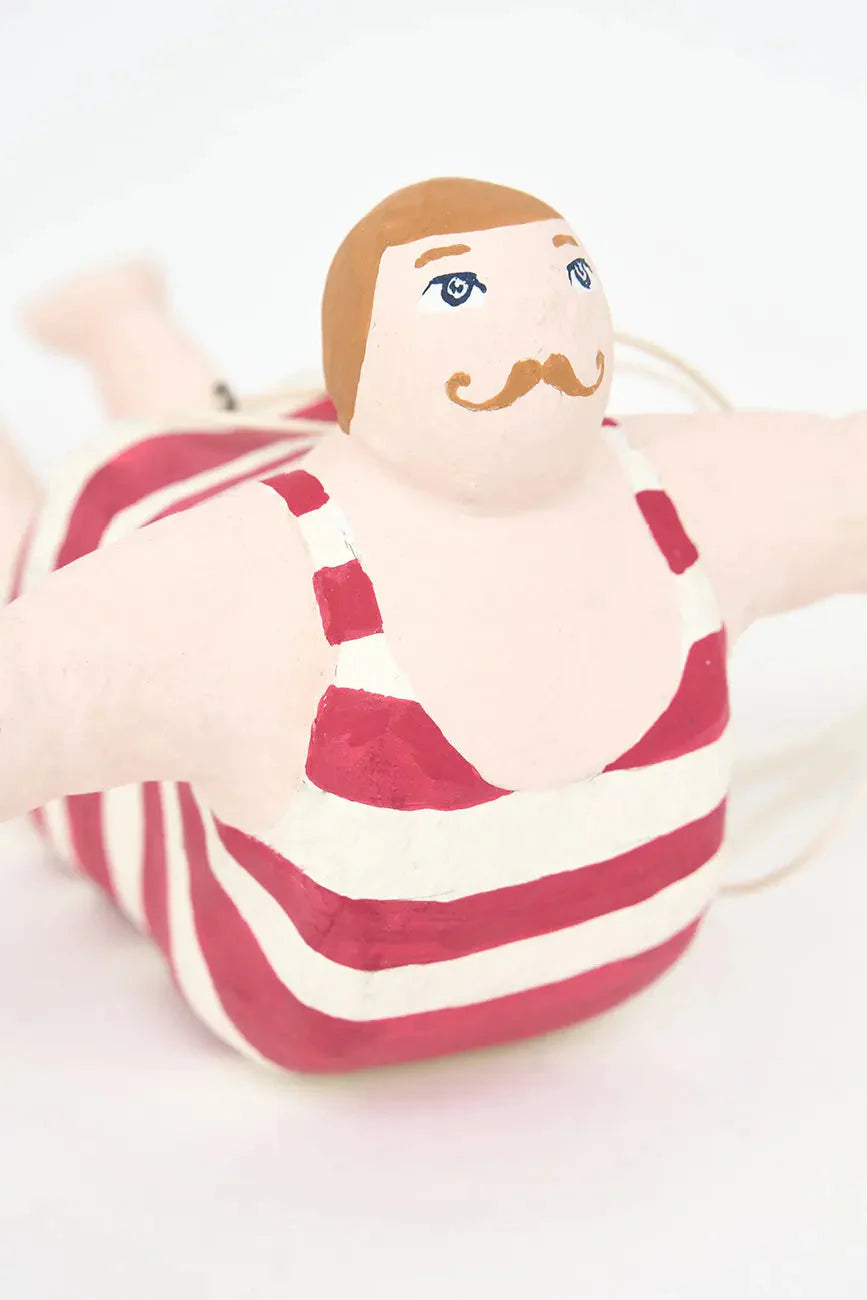 Man In Red Swimming suit Paper Mache Bather Pendant#1