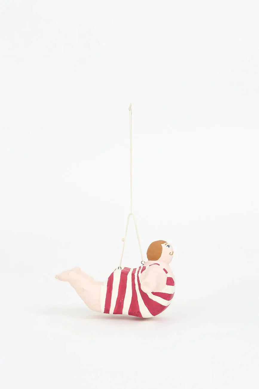 Man In Red Swimming suit Paper Mache Bather Pendant#3