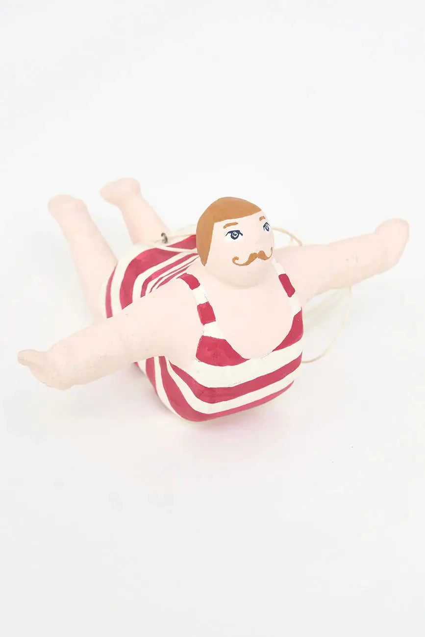 Man In Red Swimming suit Paper Mache Bather Pendant#4