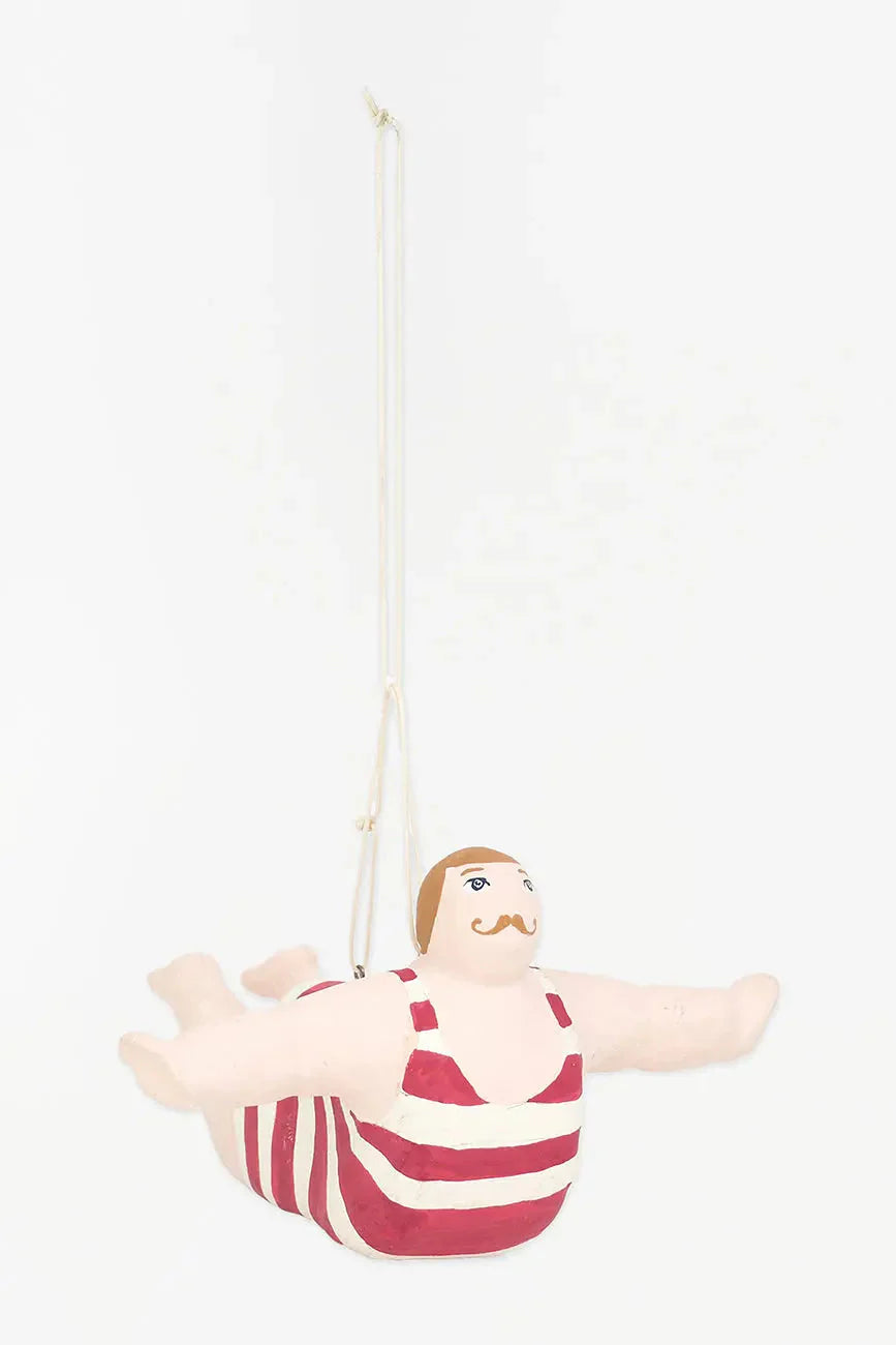 Man In Red Swimming suit Paper Mache Bather Pendant#5