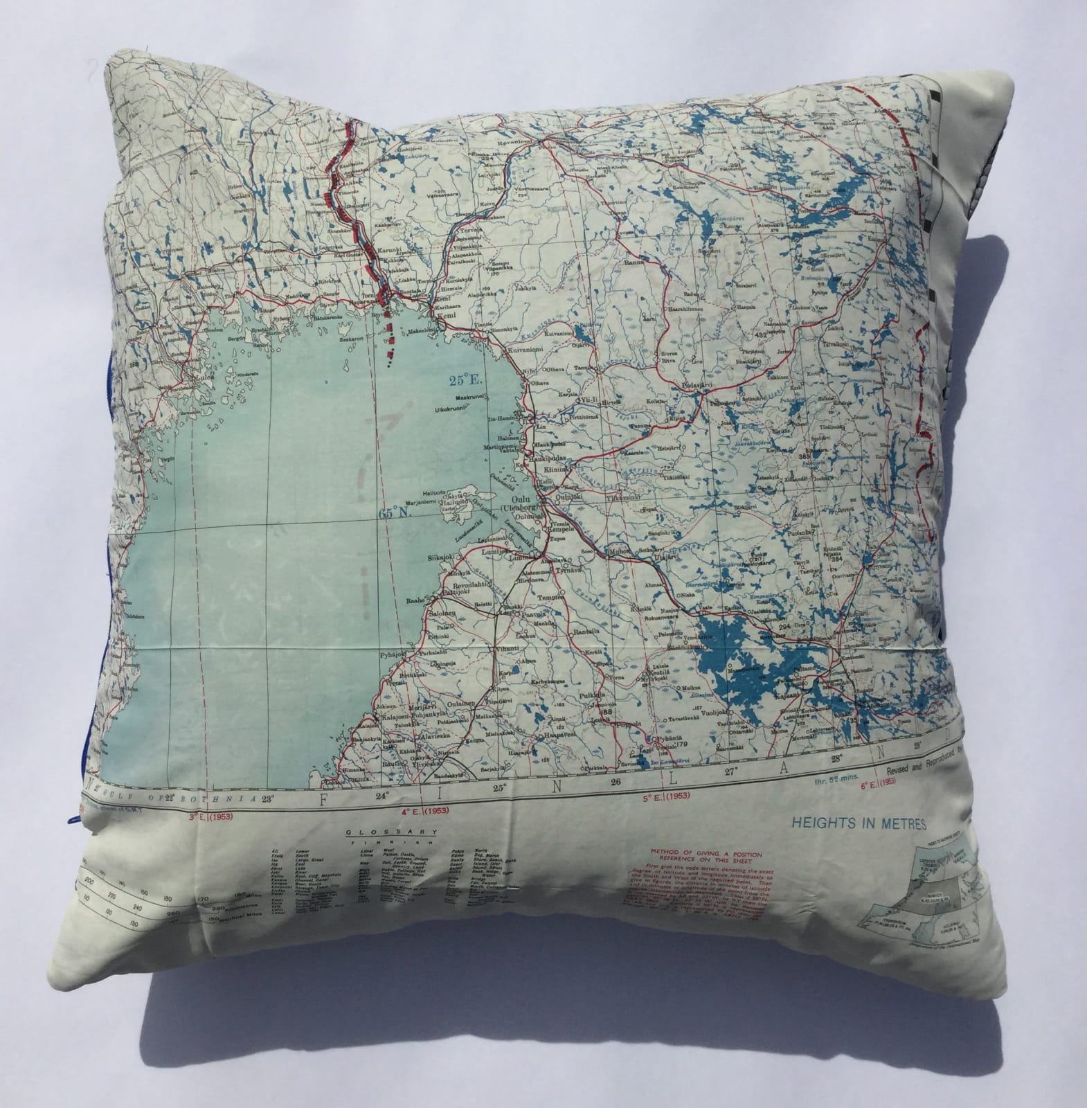Map 0f Finland Cushion 46 cm x 46 cm - Unique Luxury Embroidered Cushion Cover by Nigel Graham Cheney  Front