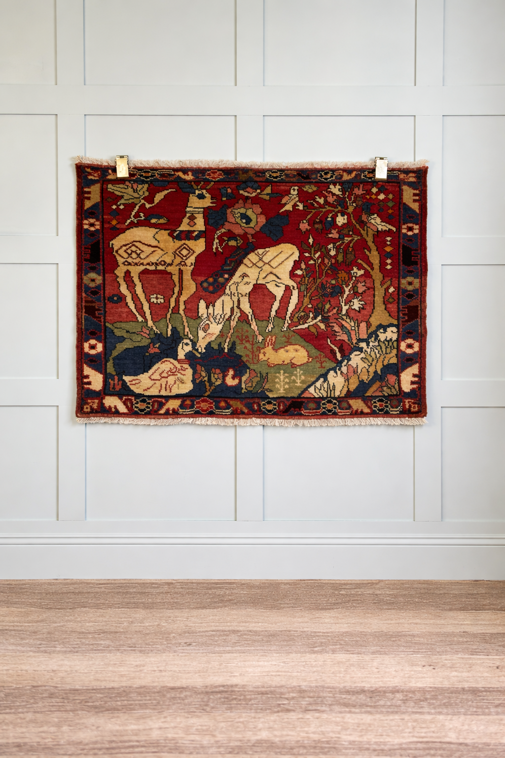 Middle Eastern Figwater Rug - With Deer In Woodland Scene 70cm X 97cm