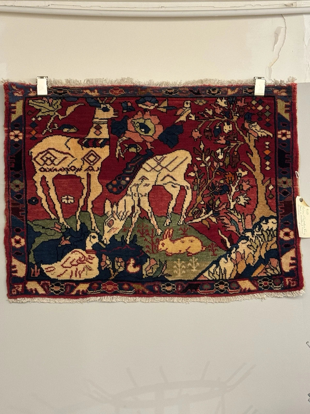 Middle Eastern Figwater Rug - With Deer In Woodland Scene 70cm X 97cm 2