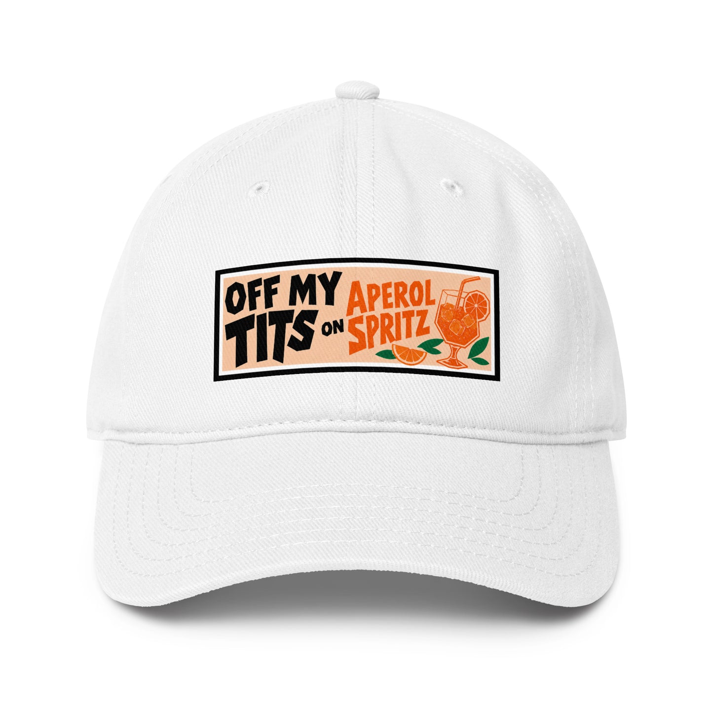 Off My Tits on Aperol Spritz Low-profile Baseball Cap Product mockup