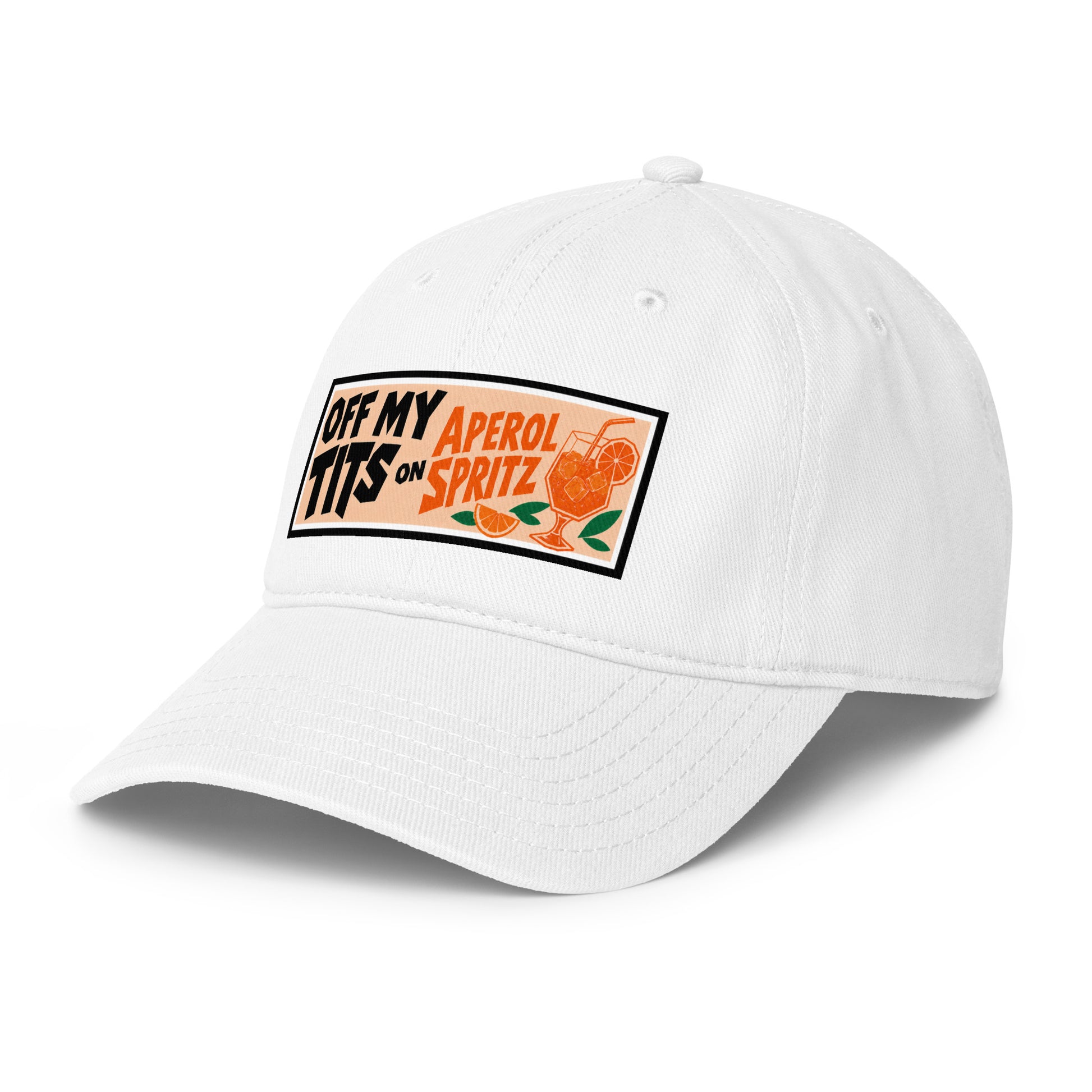 Off My Tits on Aperol Spritz Low-profile Baseball Cap Product mockup 3