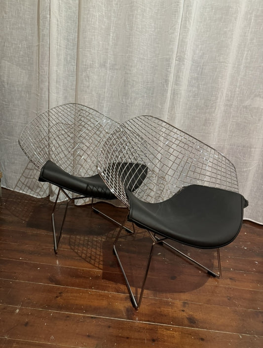 Pair of Bertoia Wire Diamond Style Chairs – Chrome Mesh Design