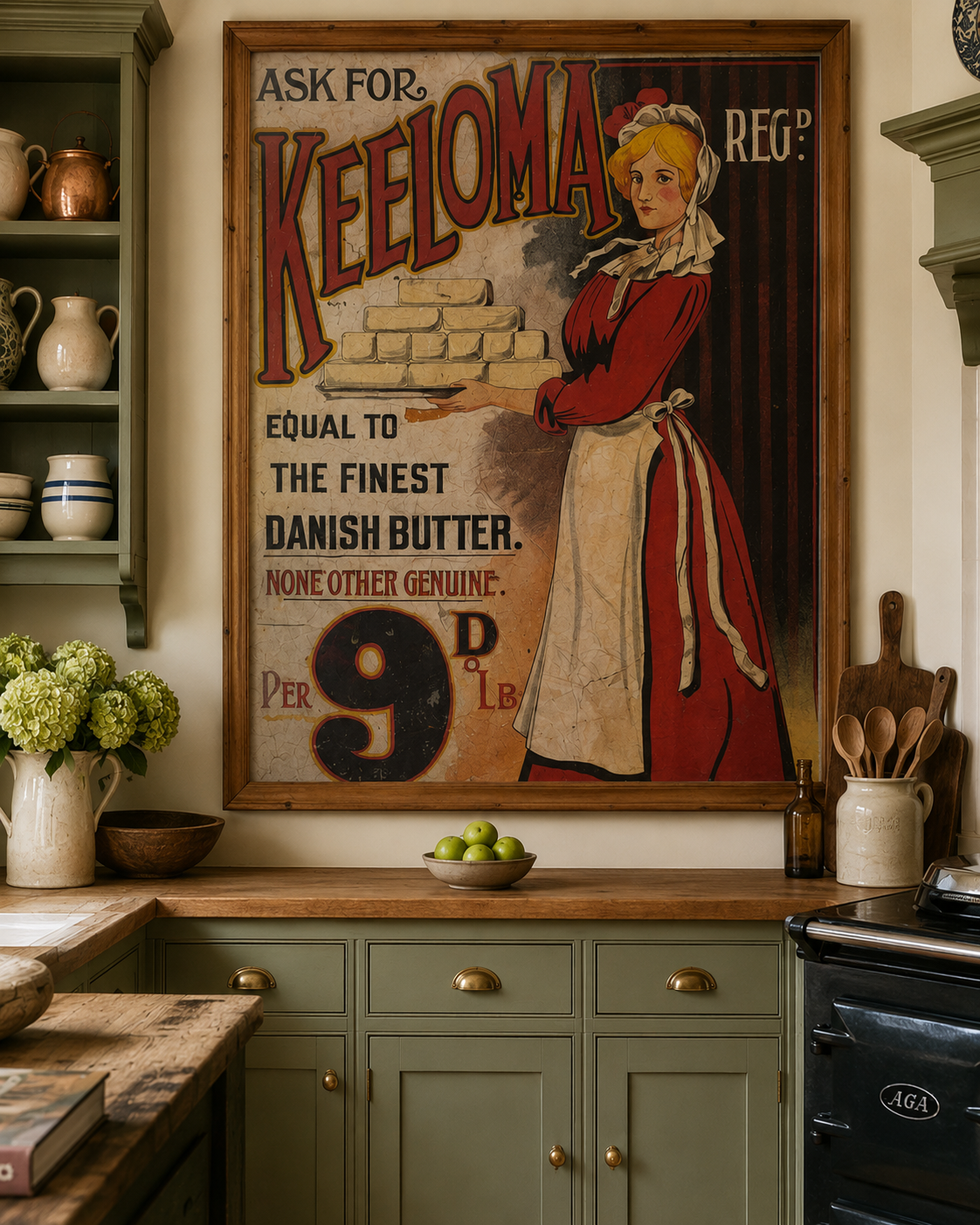 Rare Antique Keeloma Margarine Advertising Showcard c.1900 (Framed) in situ
